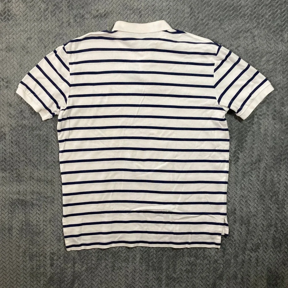 Polo Ralph Lauren Polo Shirt Mens L Striped White Navy Blue
